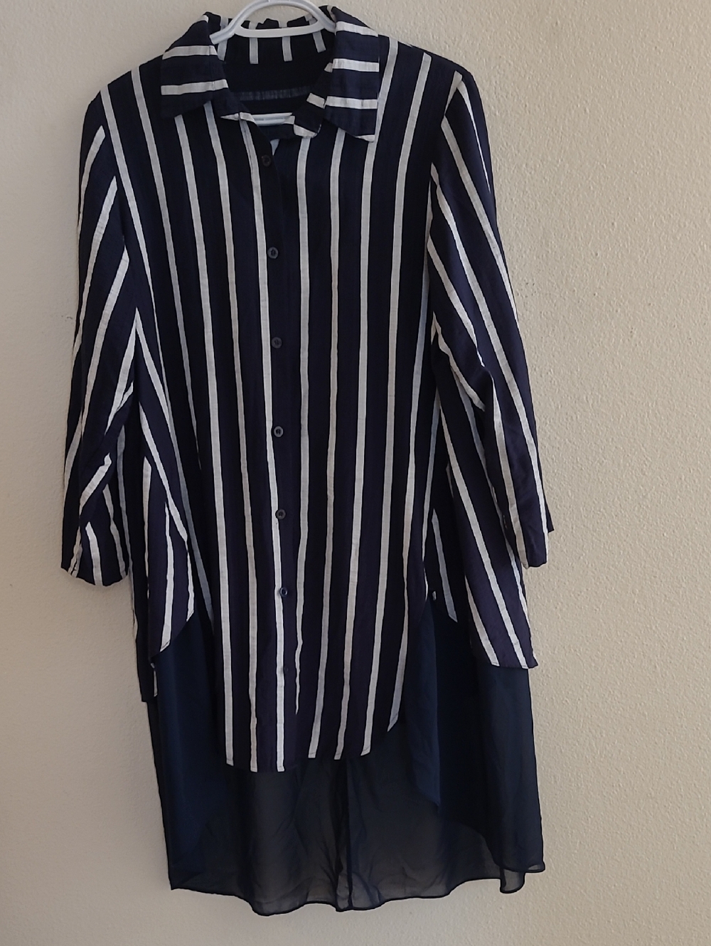 Navy and White Vertical Stripe Button-Up Tunic